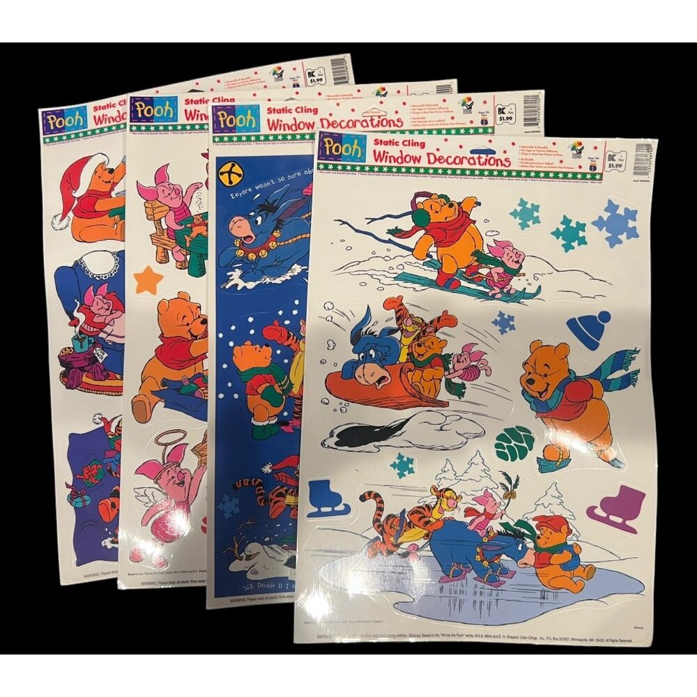 Vintage Disney Winnie The Pooh Bear &‎ Friends Christmas Window Clings Lot NOS